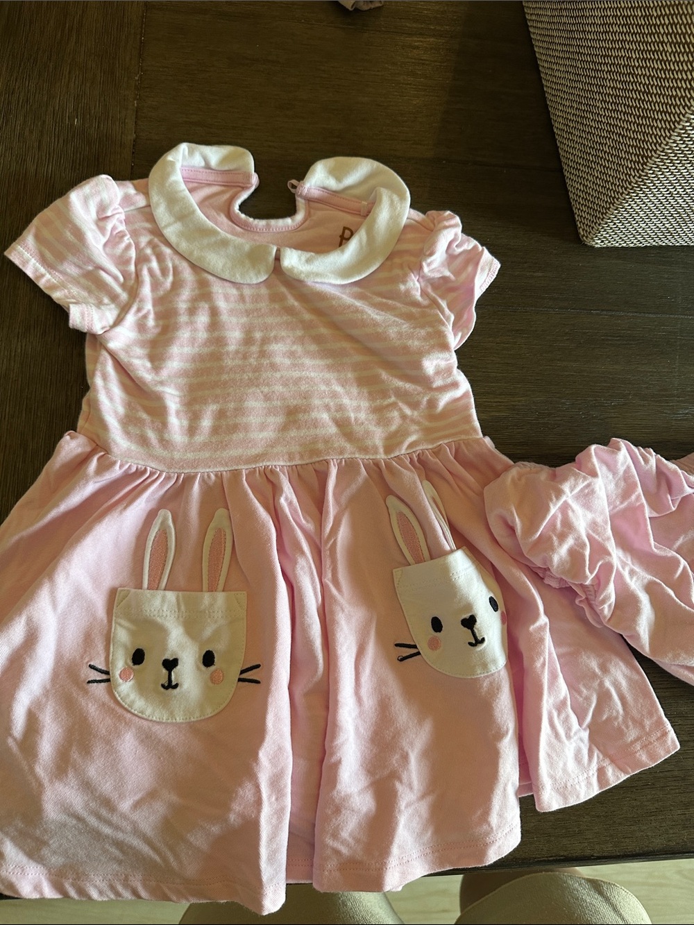 Little Sleepies Pink Bunny Pocket Dress with White Collar